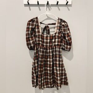Plaid Tie-Back Mini Dress